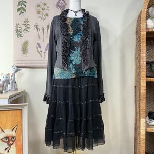 Y2k Blue Floral Paisley Slinky Stretch Sleeveless Top Whimsigoth Fairy Grunge L